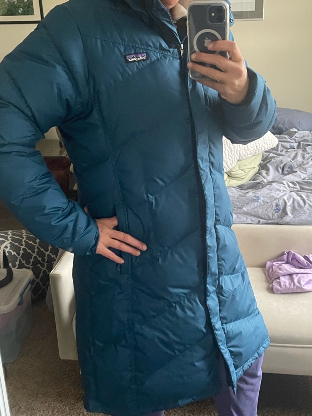 Patagonia Teal Long Puffer Coat - Women XL
